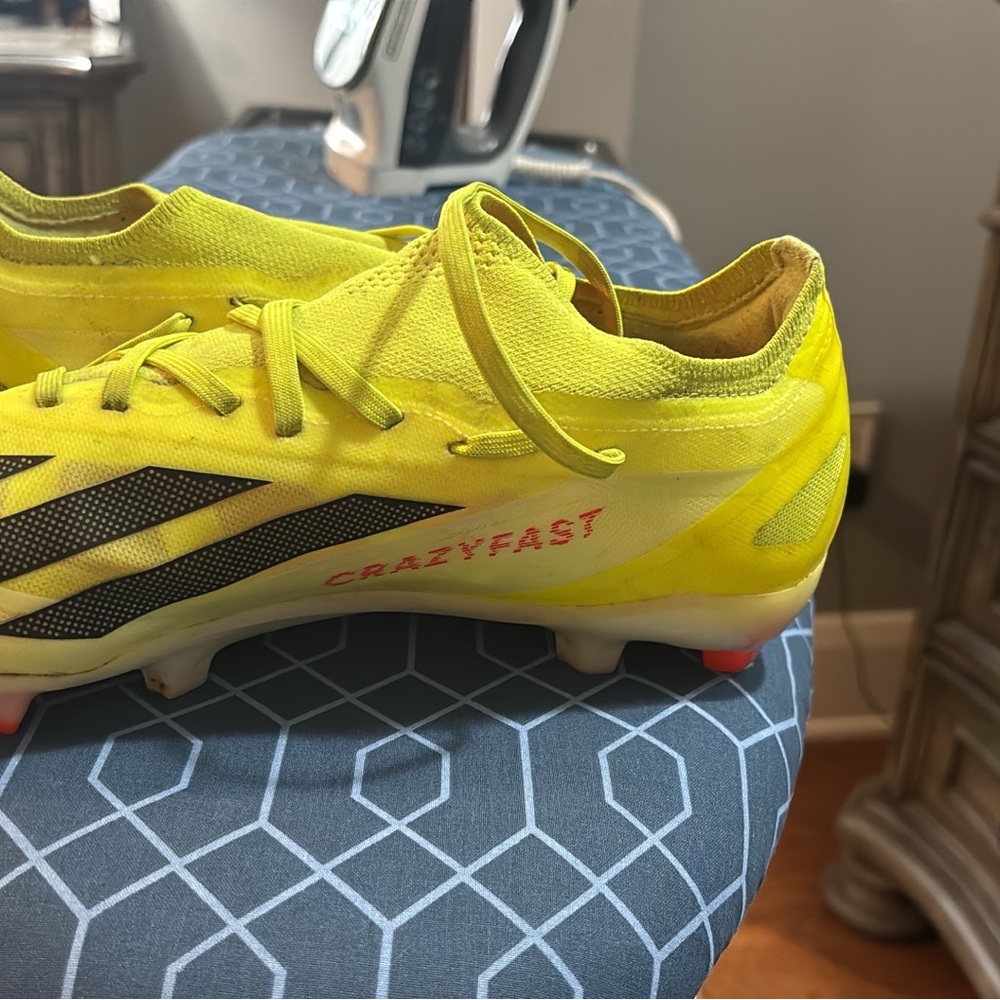 Adidas Neon Yellow Soccer Cleats with Black Stripes